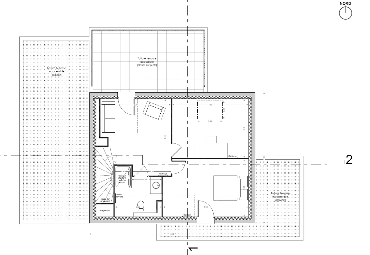 Plan de l'étage — Eden Moderne, deux chambres, salle de bains et toiture-terrasse accessible